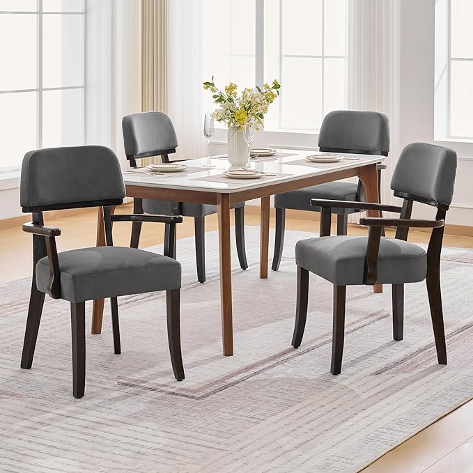 Velvet Dining Chairs with Arms, Upholstered Dining Room Chairs with Hardwood ...