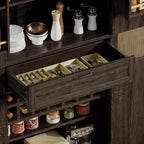 Ball & Cast Farmhouse Kitchen Pantry Cabinet, Brown, 71 Inch | Adjustable shelves, microwave shelf, wine rack & drawer storage