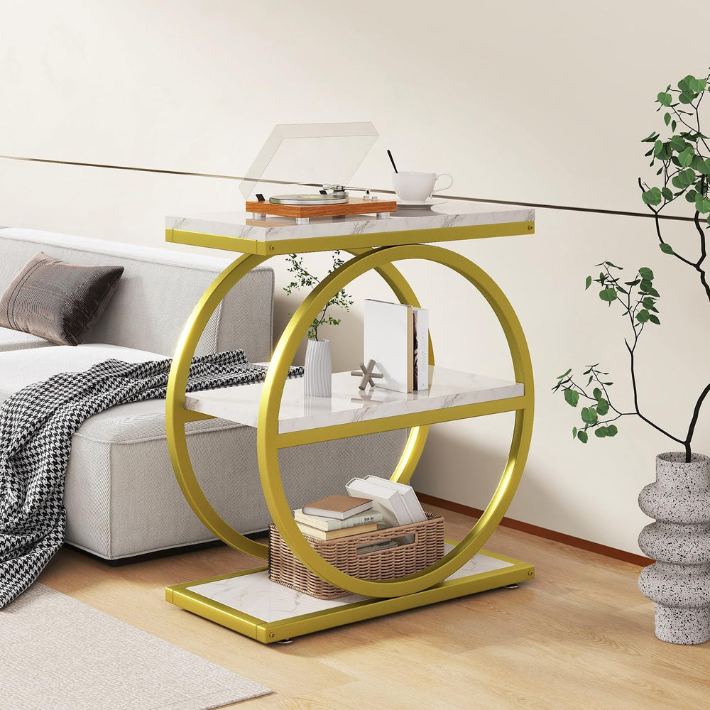 IBUYKE Narrow End Table with 3 Storage Shelves, Industrial Sofa Side Table, D...