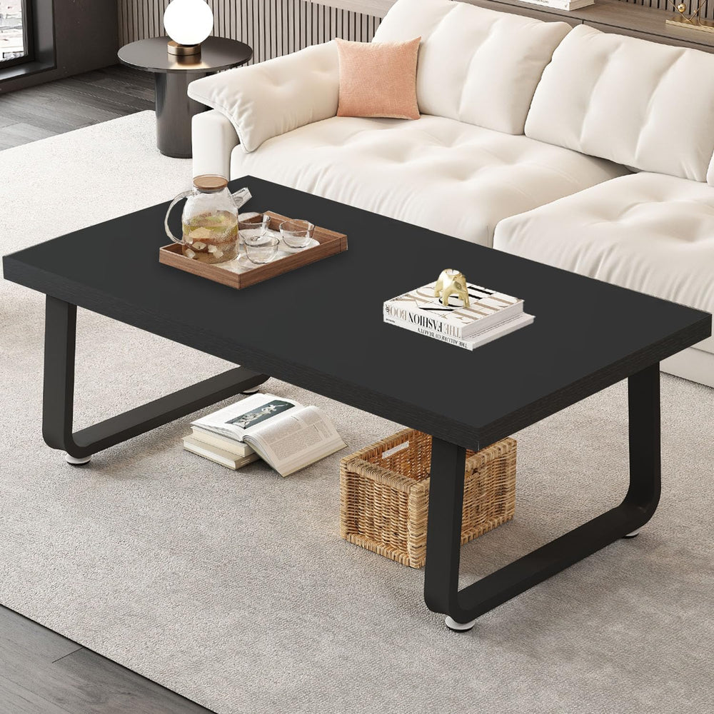 HSH 39" Wood Rectangle Coffee Table for Living Room, Black Oak