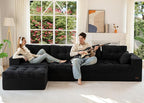 MAXYOYO 132" L Shaped Modular Sectional Sofa with Ottoman, Cloud Boneless Couch with Layered Cushion, Upholstered Sofa in a Box, Flexible Module Combination for Living Room, No Assembly, Black