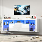71" Floating High Gloss LED TV Stand for up to 85" TVs, Wall-Mounted Entertainment Center, Modern Media Console w/USB Outlets, Open Adjustable Glass Shelf&Hidden Storage Cabinet, White