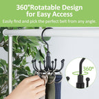Belt Hanger, Rotatable Belt Organizer Rack for Closet Sturdy Max 24 Belts Storage with 8 Hooks, Hanging Space Saving Closet Organizers for Belts Holder, Black