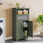 ChooChoo Bathroom Cabinet with Flip Glass Drawer,Freestanding | Adjustable Shelf & 1 Open Storage, Living Room, Hallway, Green