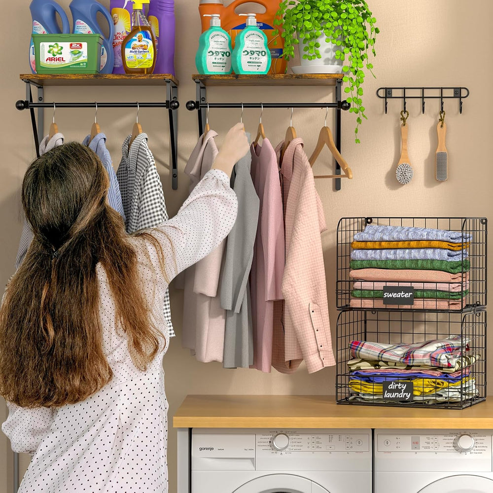 Laundry Room Shelves Wall Mounted with Wire Baskets, Over the Washer and Drye...