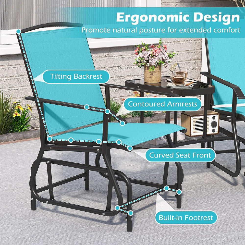 Tangkula 2-Seater Outdoor Glider Bench with 2-Tier Center Table (Turquoise) |...