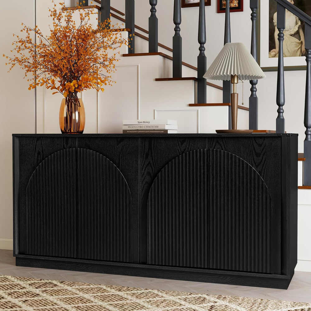 Real Relax 65 Inch Fluted Buffet Cabinet with Storage, Modern Symmetrical Arc...