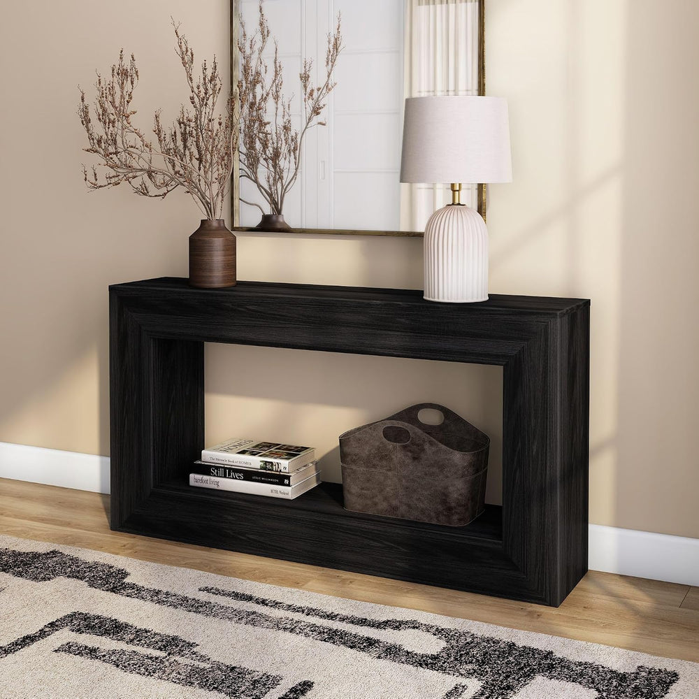 Plank+Beam Grand Console Table, 56 Inch, with Shelf, Black Wirebrush | Balanc...