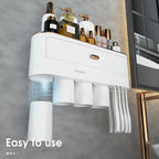 iHave Toothbrush Holders for Bathrooms - Upgrade Wall Mounted Toothbrush Holder with Toothpaste Dispenser - 4 Cups