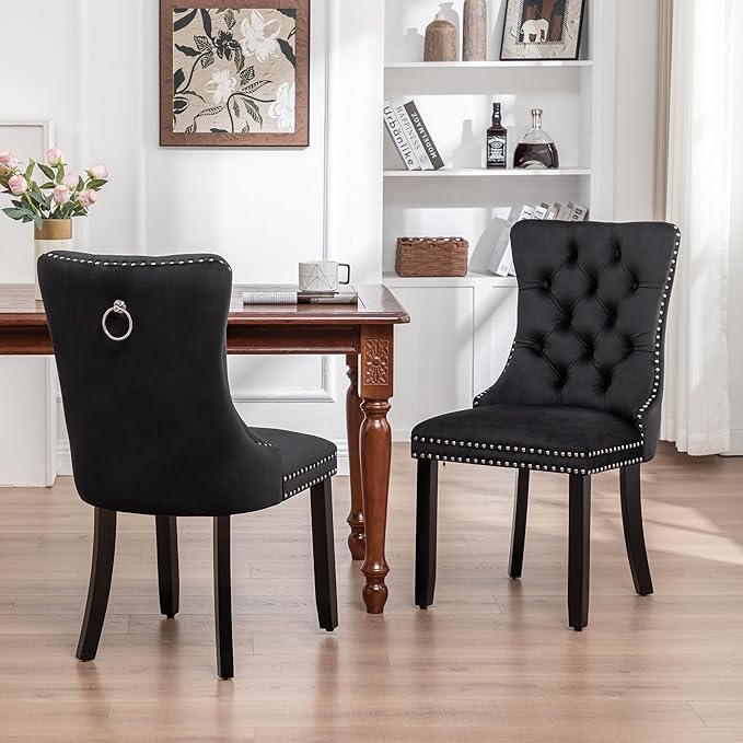Mid Century Modern Dining Chair Set of 2 Velvet Upholstered Dining Accent Cha...