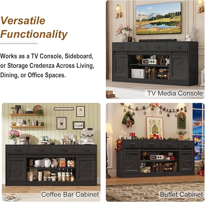 St.Mandyu 70" Large Farmhouse TV Stand for 85/80/75/70 Inch TVs w/4 Draw...