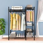 Xiofio 6 Tiers Heavy Duty Clothes Rack,Metal Clothing Rack, Adjustable Clothing Rack with Hanging Rod and Wire Fixing Baskets,Max Load 600LBS,Black