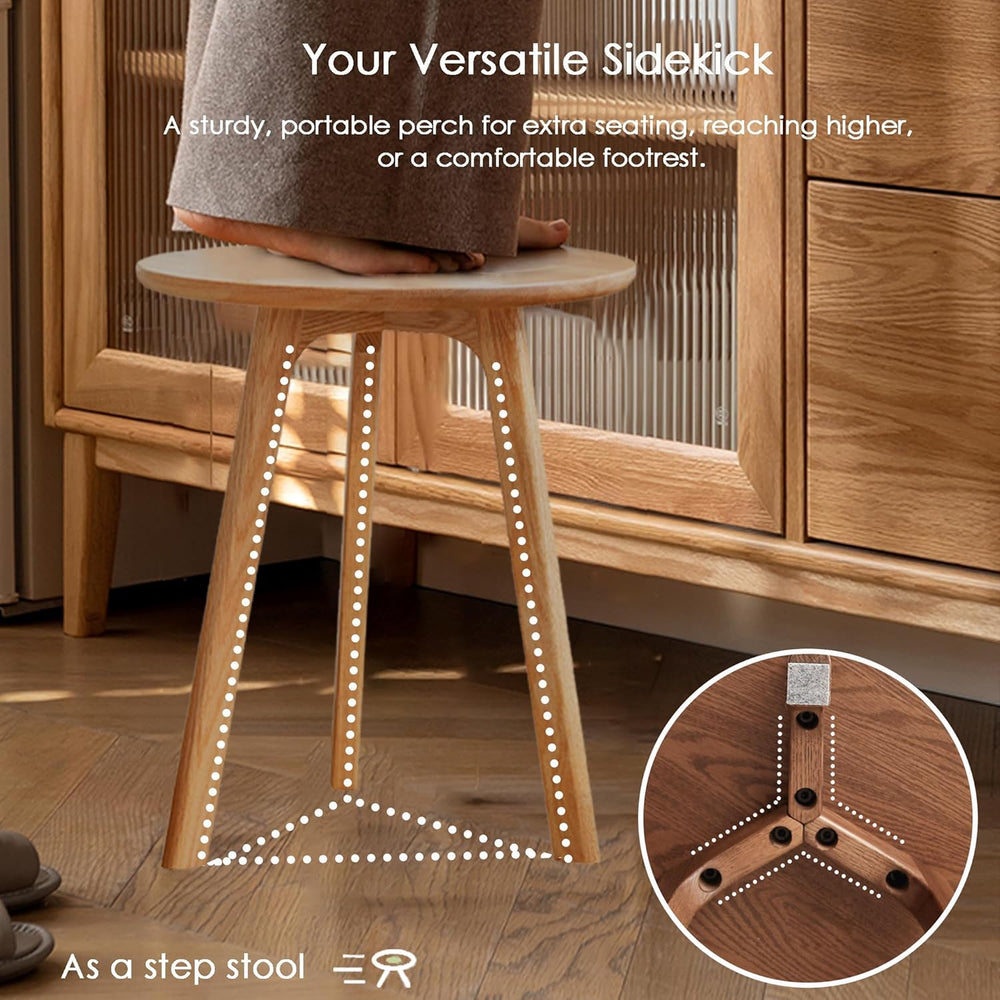 100% Solid Oak Wood Side Table, Multifunctional Nightstand, Round Stool, Acce...