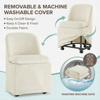 Upholstered Dining Chairs with Casters, Washable Cover Modern Dining Room Chairs with Thick Cushion & Sturdy Metal Frame for Kitchen, Living Room, Dressing Room, Beige Fabric, Set of 2