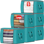 Fab totes 24 Gallons Clothes Storage, Foldable Thick Fabric Blanket Storage Bags, Containers for Organizing Bedroom, Closet, Clothing, Comforter, Organization with Handle (6 Pack,Green)