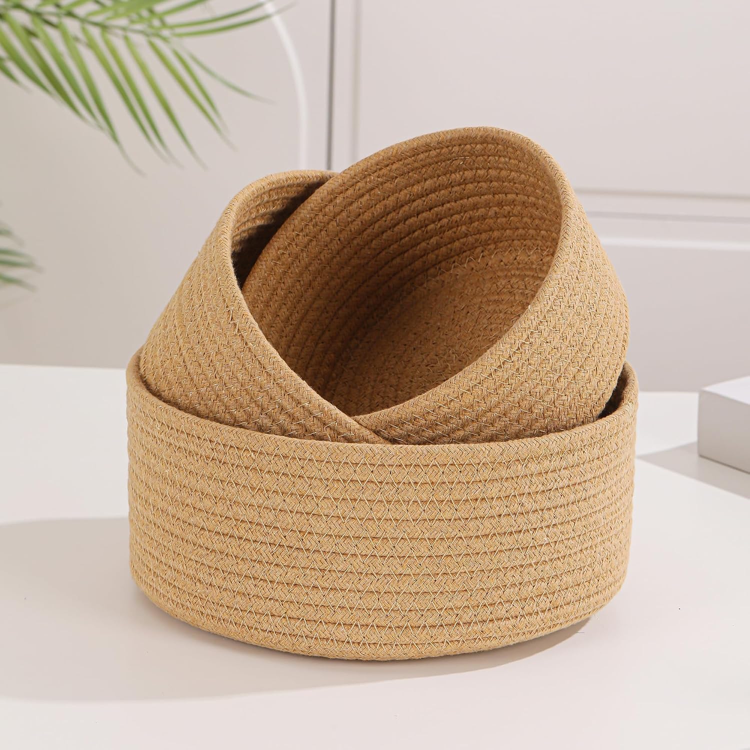 Small Basket Cotton Rope Woven Baskets for Organizing Cute Mini Tiny Baskets for Nursery Decorative Boho Round Storage Bathroom Organization Bin Open Storage Bins (Brown)