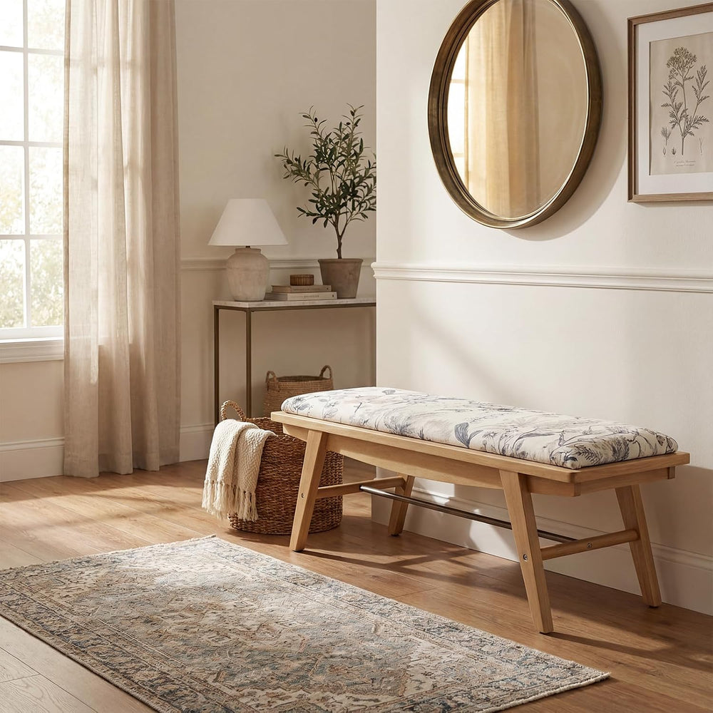 chairus Modern Shoe Bench Linen Fabric Upholstered Padded Seat Wooden Entrywa...