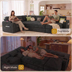 100" Modular Sectional Sleeper Sofa with Pull Out Bed, 7 Seat Corduroy U Shaped Couch with Storage Chaise|Reclining Backrest|Side Table|USB Port, Cloud Sectional Couches for Living Room, Dark Grey