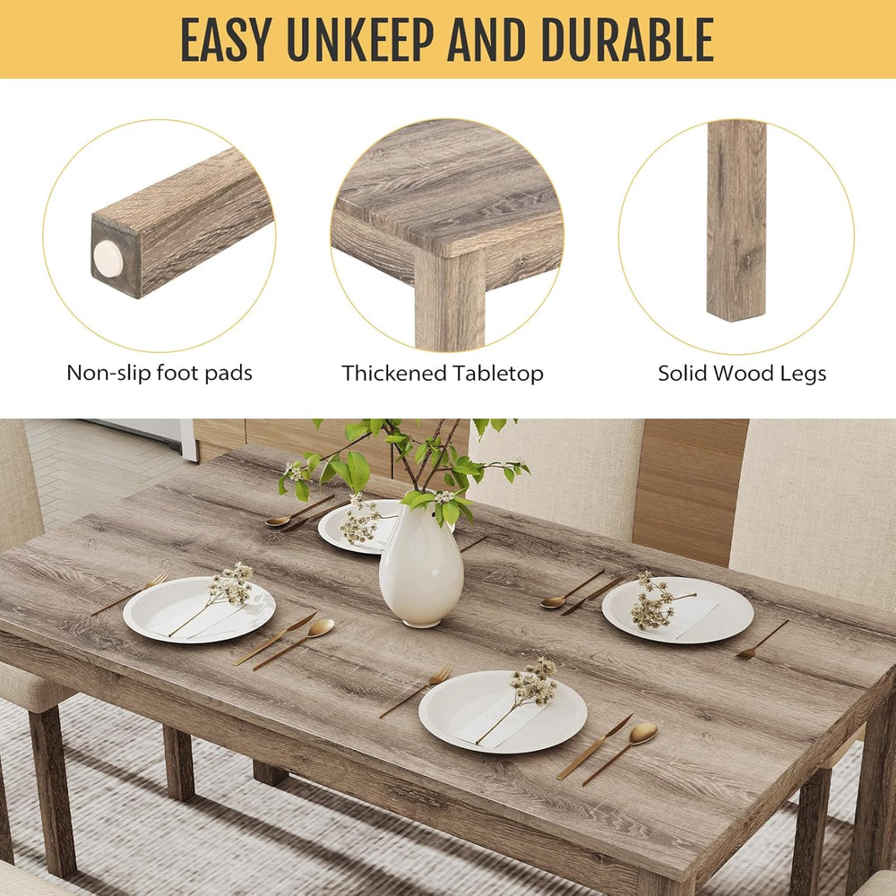 Zevemomo 6-Piece Solid Wood Dining Table Set, Including 1 Dining Table, 4 Uph...