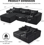 97" Modular Sectional Sofa, L-Shaped Boneless Couch with Deep Seat, Cozy Cloud Couch Sectional with Convertible Ottoman, Modern Sectional Couches for Living Room（ Black）