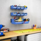 WALMANN Wall Mounted Storage Bins for Small Parts, 10 Bins with 3 Metal Rails, Plastic Wall Bins for Screws, Bolts, Nuts, Craft Room, Workshop, and Garage Storage Bins(Blue)