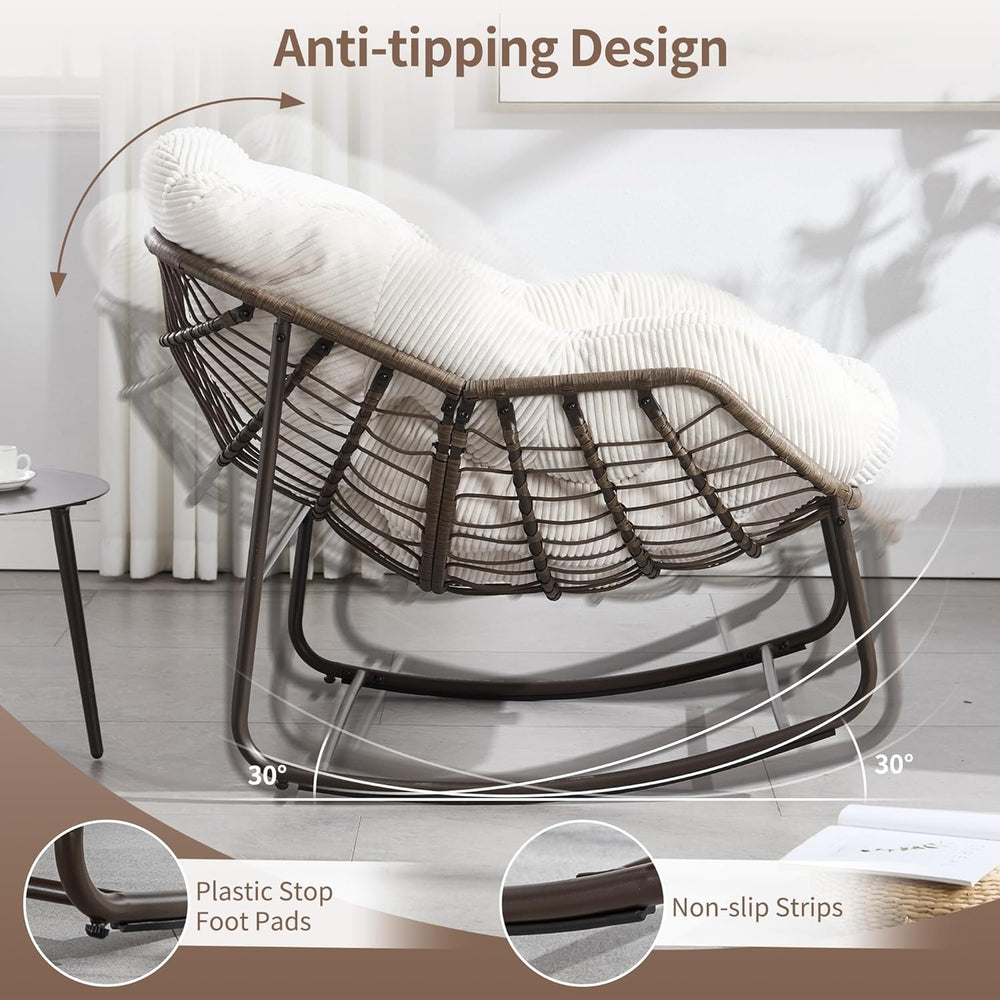 HOMEFUN Outdoor Patio Rocking Chairs, Oversized Papasan Rock Chair Indoor wit...