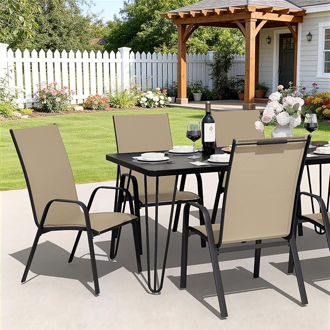 JEAREY Patio Dining Chairs Set of 4, Outdoor Stackable Dining Furniture Set, ...