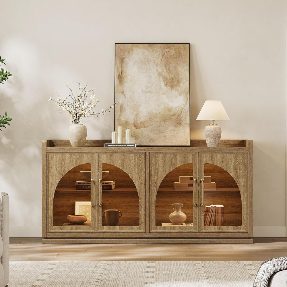 SICOTAS Sideboard Buffet Cabinet with Storage and LED Lights-Modern Large Cre...