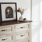 LINSY HOME 8 Drawers Dresser for Bedroom, 47" Wide Wooden Storage Chest with Antique Handles, Modern Farmhouse Dresser TV Stand with Wood Legs for Closet, Living Room, Hallway, Beige