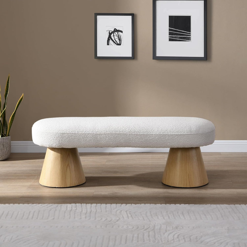 49-Inch Beige Farmhouse Upholstered Dining Bench with Wood Legs | The 49 x 16...