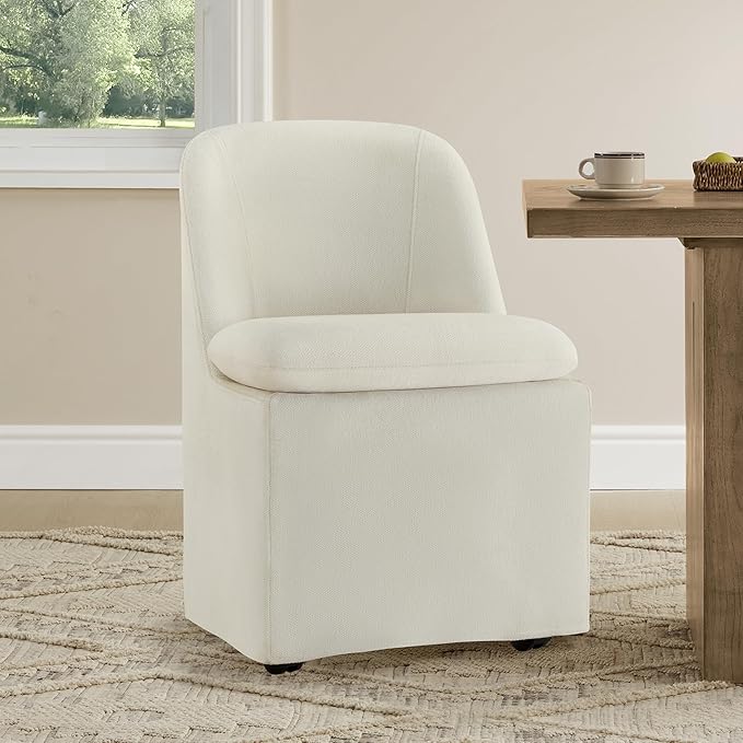 Upholstered Dining Chairs with Casters, Washable Cover Modern Dining Room Chairs with Thick Cushion & Sturdy Metal Frame for Kitchen, Living Room, Dressing Room, Linen Fabric, Set of 1