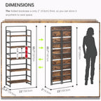 4NM No Assembly 5 Tiers Folding Bookshelf Storage Shelves Vintage Bookcase Standing Racks Study Organizer Home Office (Rustic Brown Black)