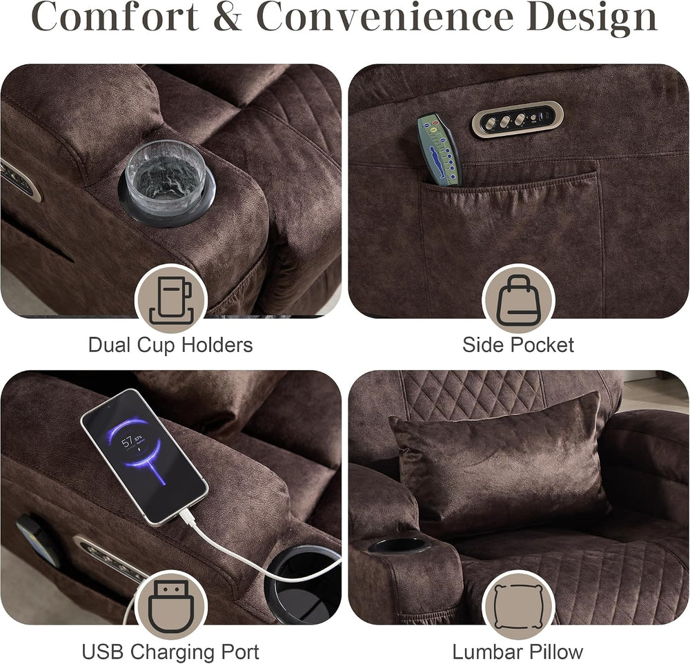 AHMED Dual Motor Power Swivel Rocker Recliner Chair, Velvet Brown | Electric ...