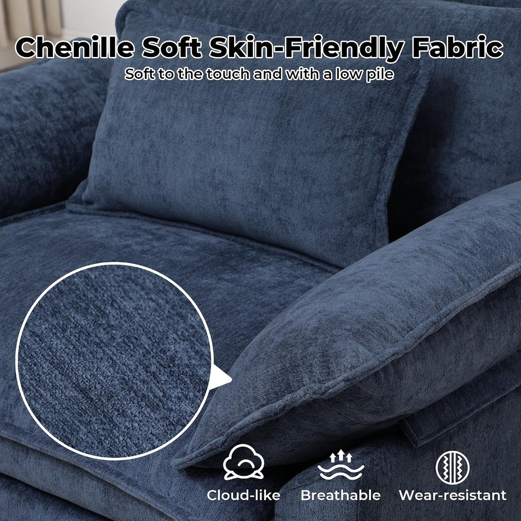 Oversized Accent Chair,44" Chenille Living Room Chairs,Modern Upholstered Armchair Cloud Sofa Chair with Extra Thick,Comfy Reading Chair Side Chair for Living Room Bedroom Apartment Blue