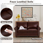 2 Piece Faux Leather Sofa Set,Modern Chair and Loveseat Sets with Storage,Mid Century Couch with Rivet Rolled Arm,Comfy Deep Seat Sofa,Furniture for Living Room,Office(Armchair+Loveseat,Burgundy)