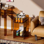 Clear Acrylic Side Table Narrow, Side Table for Small Spaces, Skinny Nightstand/Bedside Table for Bedroom, Slim Small End Table, 8.7'' x 15.7'' x 21.7" (Dark Brown, Wide)