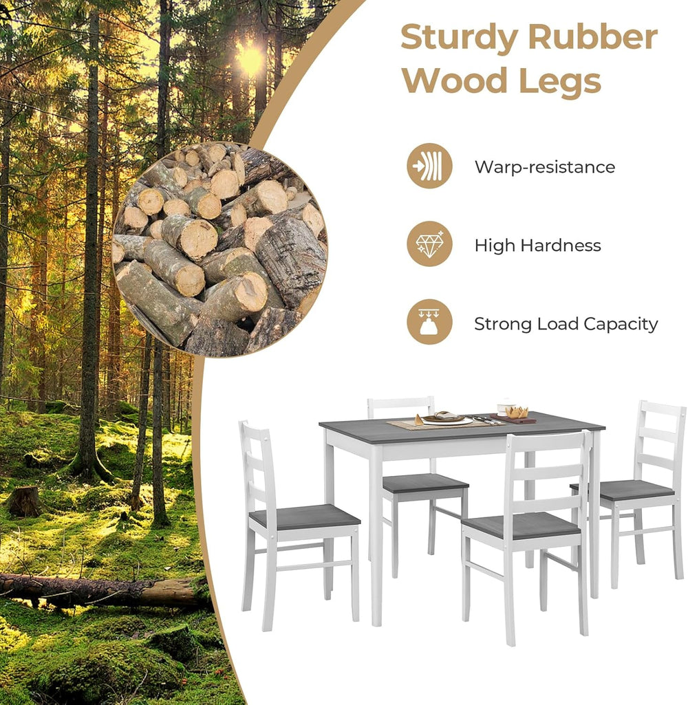 Tangkula Dining Table Set for 4, Farmhouse Solid Wood Dinette Set w/Rubber Wo...