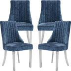 Navy Mid Century Dining Chairs Set of 4, Modern Kitchen & Dining Room Chairs Set of 4, Chenille Fabric Upholstered Kitchen Chairs, Sillas de Comedor, Silver Legs (Blue, 4 Pcs)