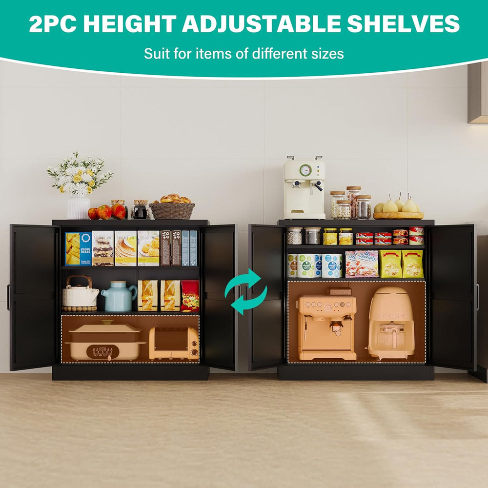 Black Storage Cabinet with Doors and Adjustable Shelves,36" Tall Farmhou...
