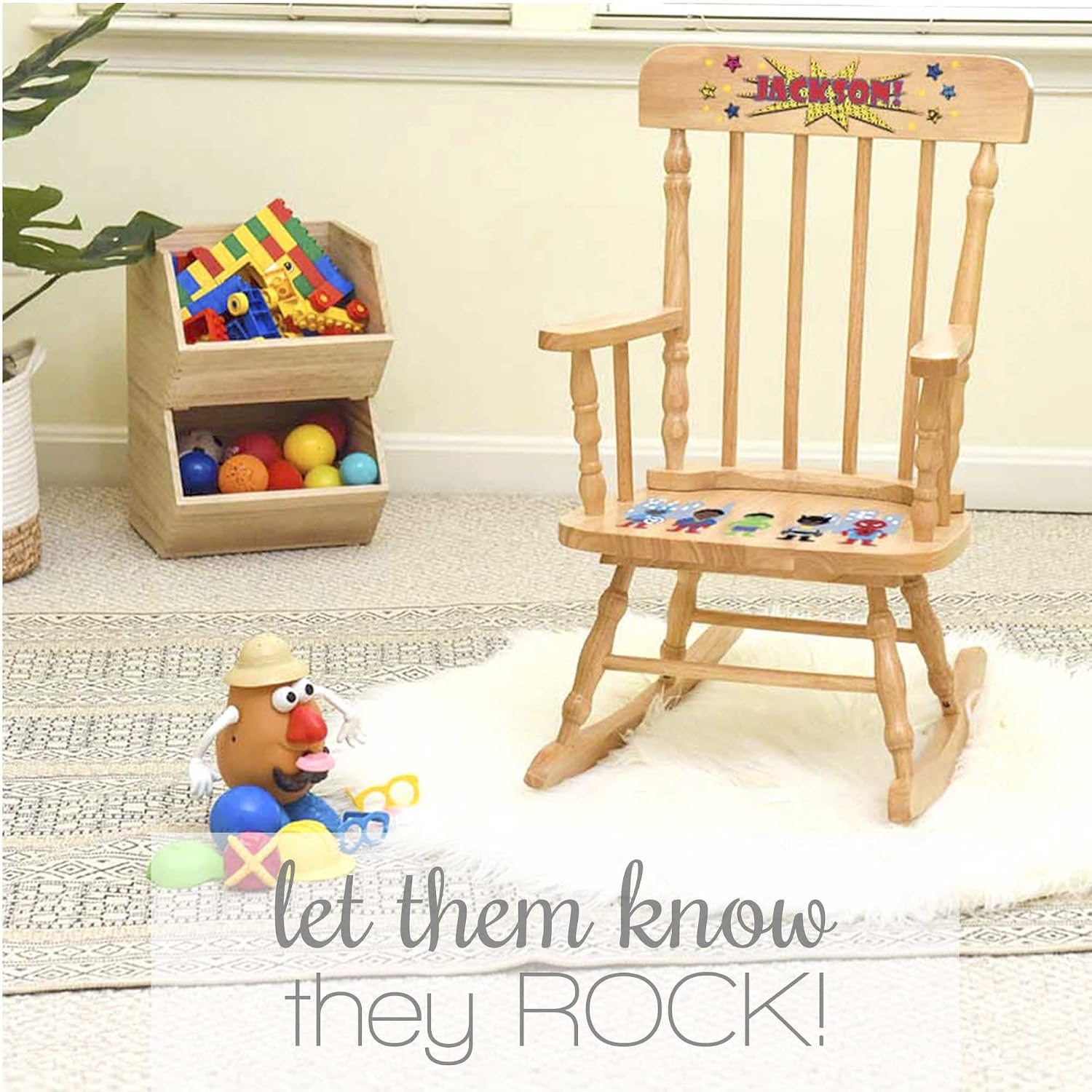 Girl's Personalized White Wood Rocking Chair Toddler Baby Gift (You are My Sunshine)
