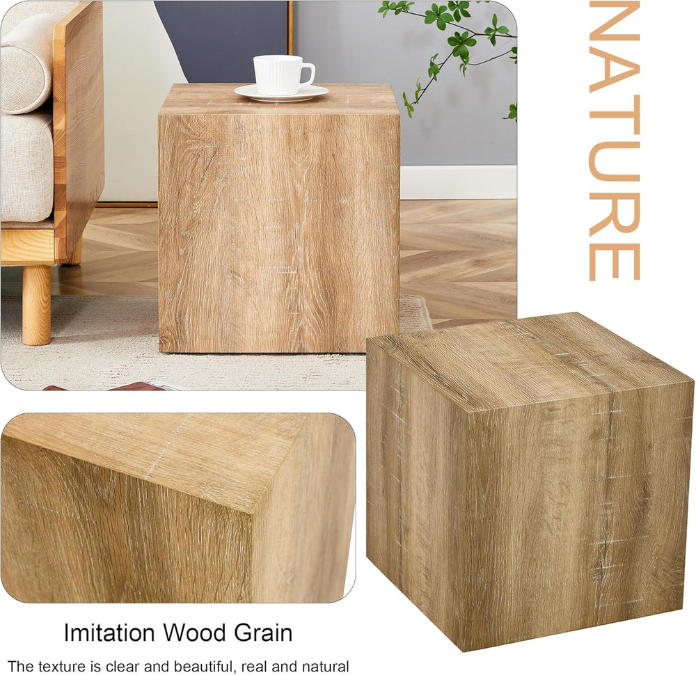 Modern Natural Color Wooden End Table for Living Room, MDF Construction Squar...