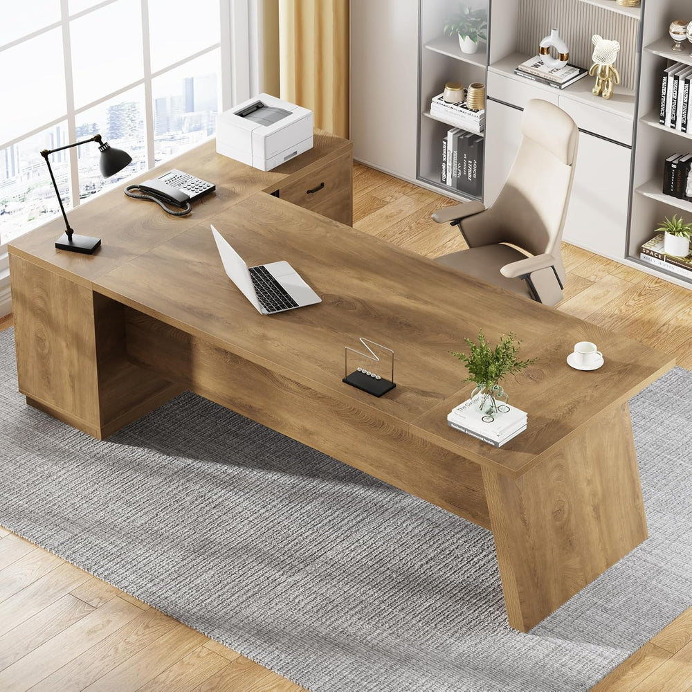 Tribesigns 78" L-Shaped Executive Desk, Large Modern Office Desk with Dr...