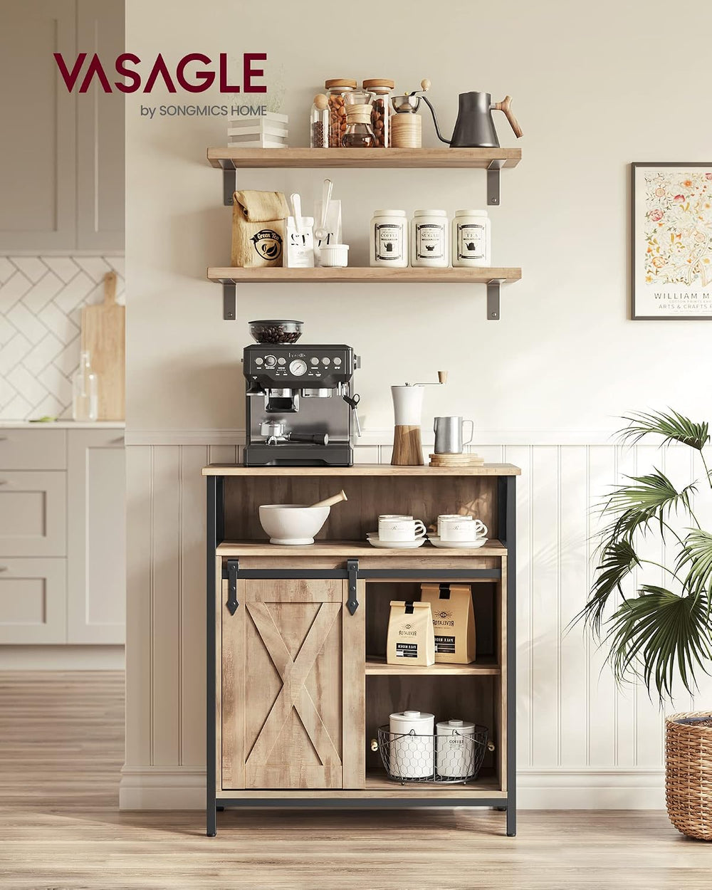 VASAGLE Buffet Cabinet, Coffee Bar with 1 Sliding Barn Door