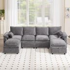 130" U Shaped Modular Sectional Sofa, Couch with Ottoman Storage, Chenille Cloud Couch with Plush Deep Seating for Living Room, Bedroom (Light Grey, 9 Seat)