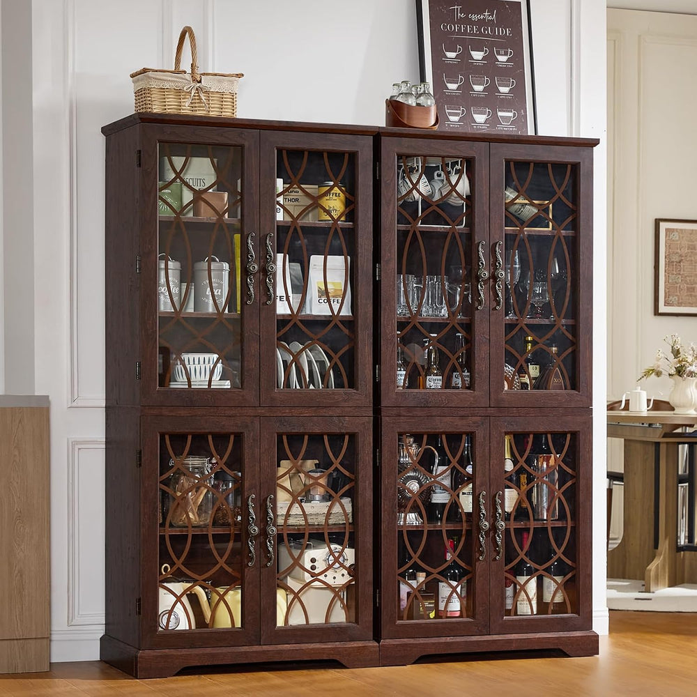 Joaxswe 67" Tall Pantry Cabinet, Wood Kitchen Pantries Cabinets with Gla...