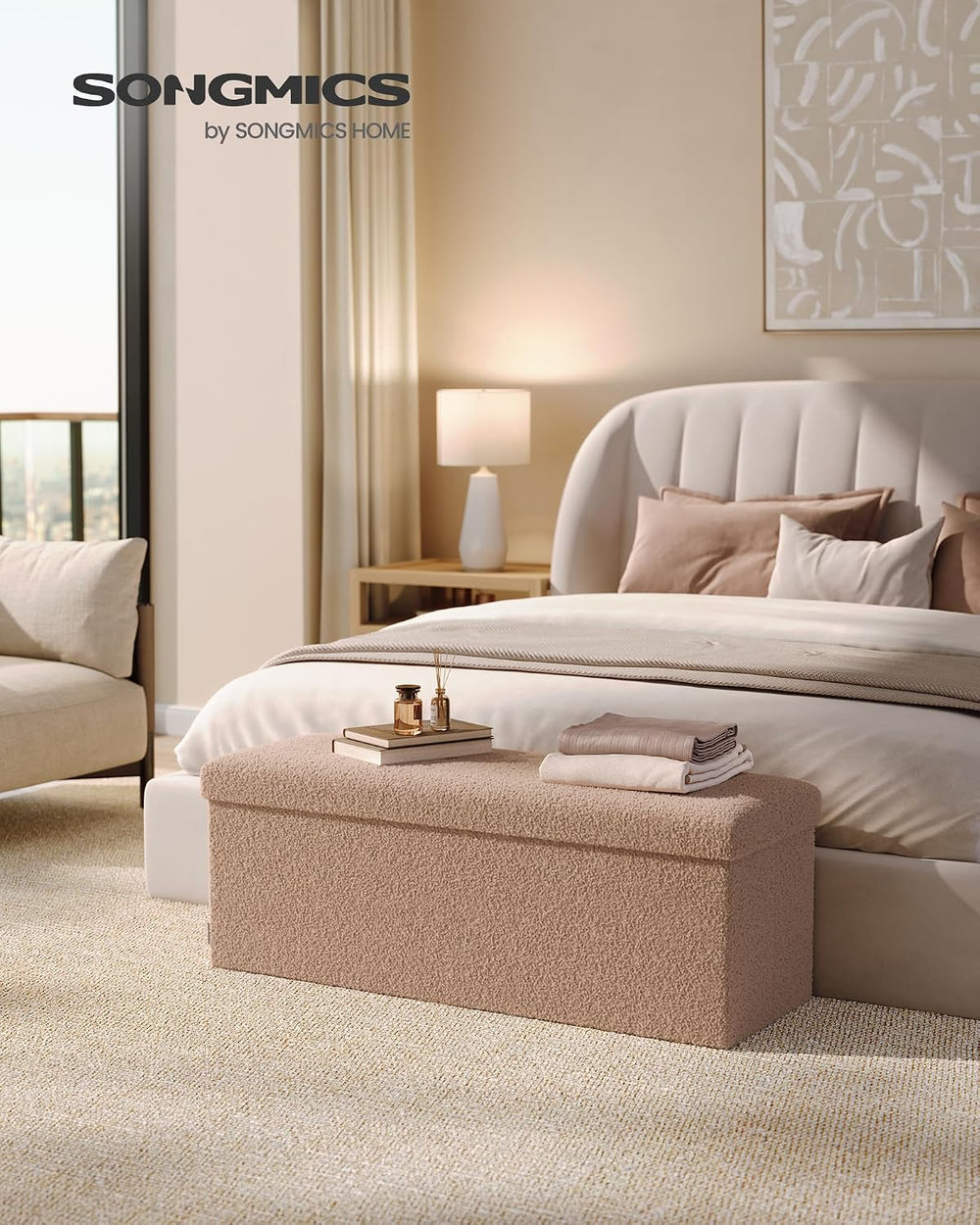 SONGMICS Large Folding Storage Ottoman Bench, 15 x 43 x 15 Inches | Foot Rest...