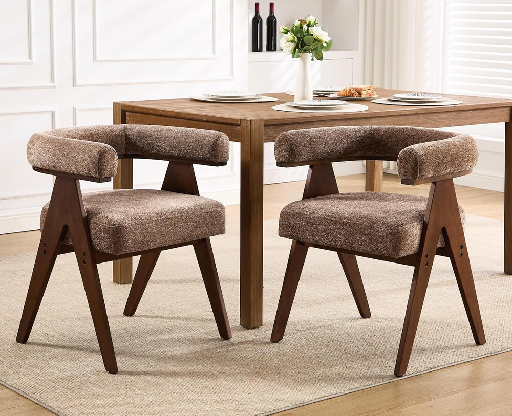 CIMOTA Barrel Wooden Dining Chairs with Arms Set of 2, Farmhouse Fabric Uphol...