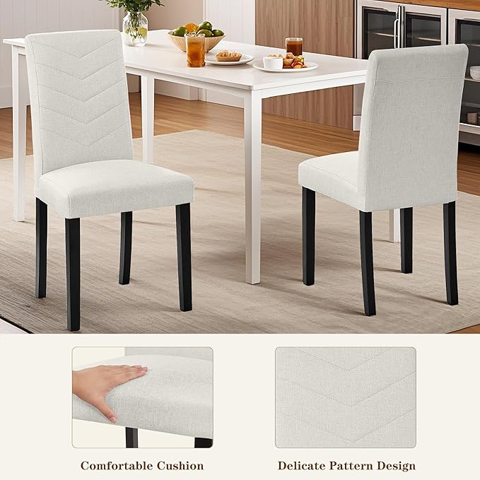 VECELO Upholstered Dining Chairs Set of 2, Fabric Wood Legs High Back for Kitchen Living Room, Beige