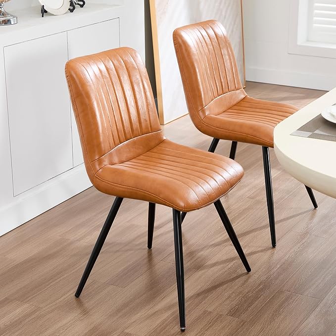 Dining Chairs Set of 4, Modern Dining Chairs with Thick Cushions, PU Leather Upholstered Kitchen Dining Room Chairs with Metal Legs for Dining Living Room (Caramel)