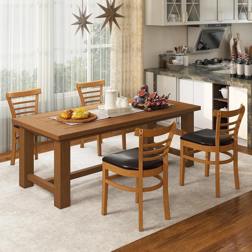 KOTEK Wooden Dining Chairs Set of 2, Solid Rubber Wood Kitchen Chairs with PU...